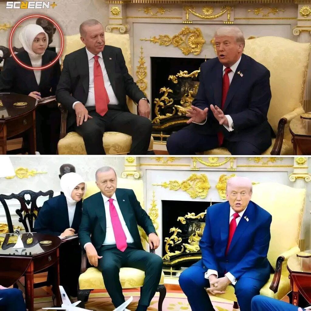 Gabadha yar ee sawirka ka muuqato isla markaana ukala turjumeyso Erdogan iyo Trump ayadoo waliba xijaaban qisadeeda waa mid cajiib ah