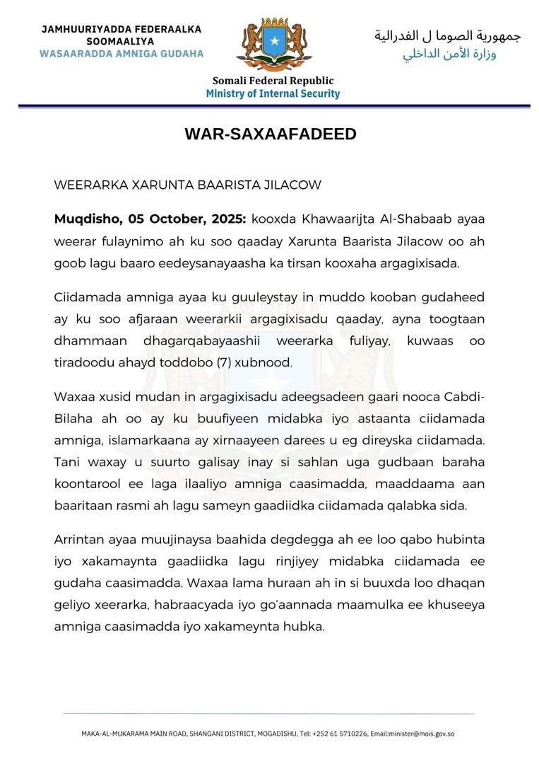 WEERARKA XARUNTA BAARISTA JILACOW